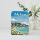 オアフハワイビーチウォーター絵を描カラー ポストカード (スタンド正面)