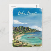 オアフハワイビーチウォーター絵を描カラー ポストカード (正面/裏面)