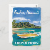 オアフハワイビーチトラベルウォーター絵を描カラー ポストカード (正面/裏面)