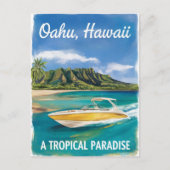 オアフハワイビーチトラベルウォーター絵を描カラー ポストカード (正面)
