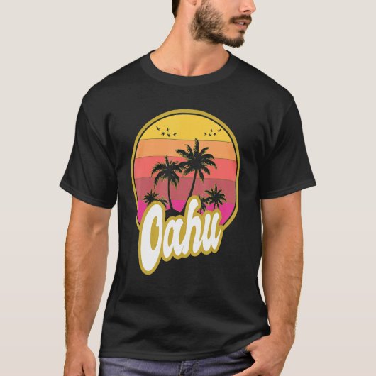 オアフハワイビーチレトロサンセット Tシャツ (正面)