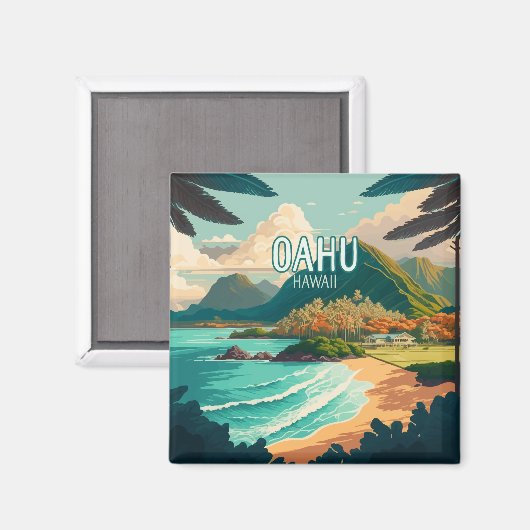 オアフハワイビーチヴィンテージレトロキーチェーン マグネット (正面/裏面)