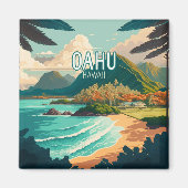 オアフハワイビーチヴィンテージレトロキーチェーン マグネット (正面)