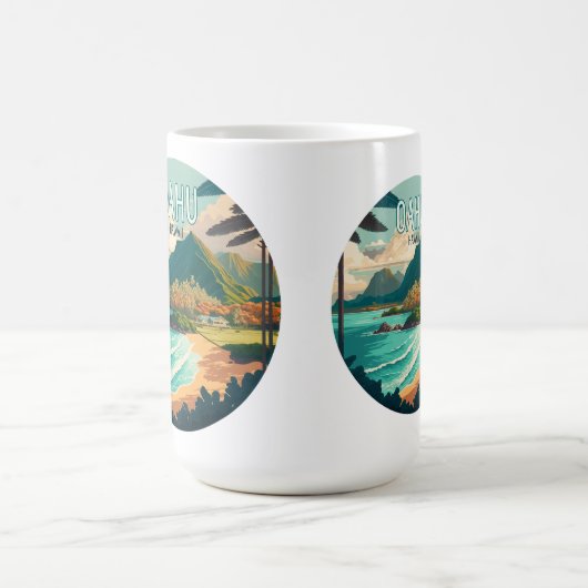 オアフハワイビーチヴィンテージレトロ コーヒーマグカップ (中央)