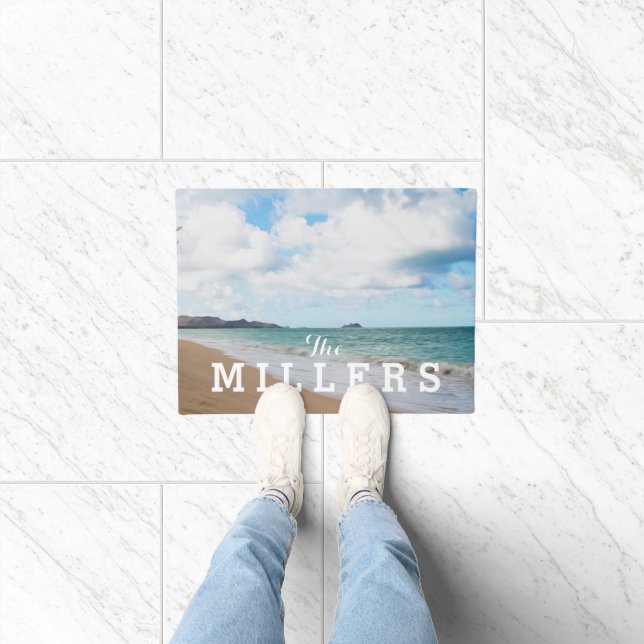 オアフハワイ海ウェーブズ&ビーチ ドアマット (室内)