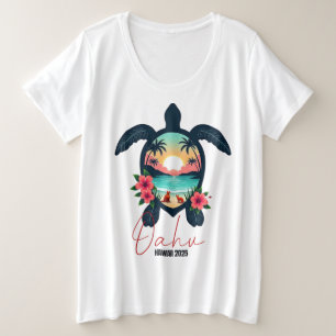 オアフハワイ2025タートルファミリーサマーバケーション プラスサイズTシャツ
