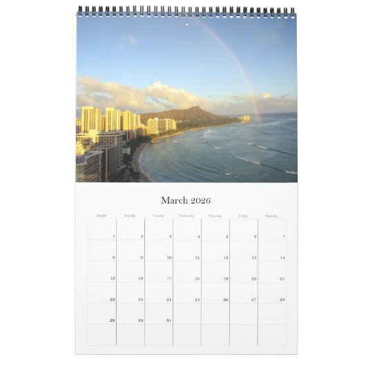 オアフハワイ2025 カレンダー (3月 2026)