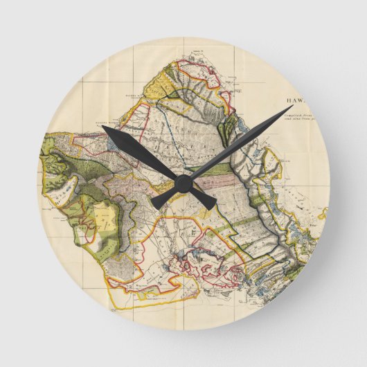 オアフハワイ(1906年)のヴィンテージの地図 ラウンド壁時計 (正面)