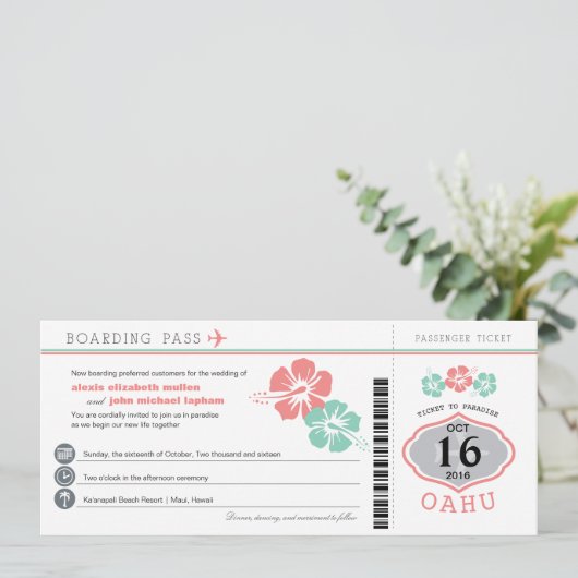 オアフハワイHibiscusボーディングパス結婚ズ 招待状 (スタンド正面)