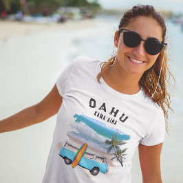 オアフ島のカマアイナ・ターコイズ・ビンテージ・バン・サーフボード・クール Tシャツ