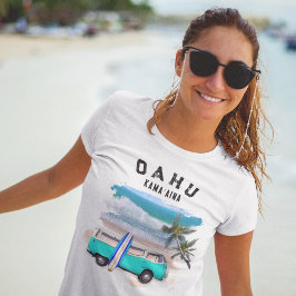 オアフ島のカマアイナ・ターコイズ・ヴィンテージバン・サーフボード クール Tシャツ