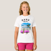 オアフ島のカマアイナ ピンクのバンサーフボード 子供 Tシャツ (正面フル)
