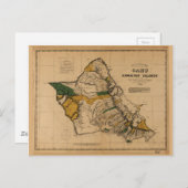オアフ島の地図(1881ハワイアン) ポストカード (正面/裏面)