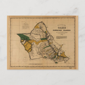 オアフ島の地図(1881ハワイアン) ポストカード