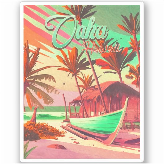 オアフ島ハワイの熱帯サンセットヤシの木1960s シール (正面)