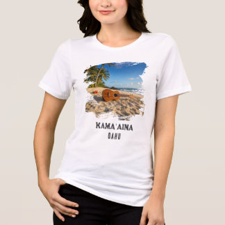 オアフ島在住のかたのためのハワイのビーチのウクレレ トライブレンドTシャツ