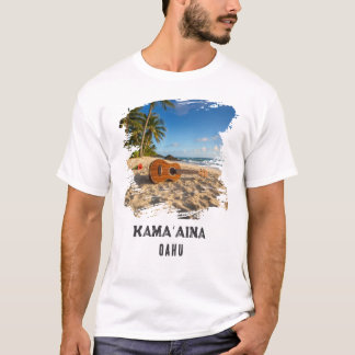 オアフ島在住者のハワイのビーチでのウクレレ Tシャツ