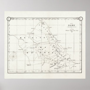 オアフ島、ハワイのヴィンテージの地図1887年のポスター ポスター