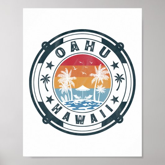 オアフ島 ハワイ ビーチ 夏の休暇 ヴィンテージ 日没 ポスター (正面)