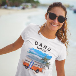 オアフ・カマアイナ・オレンジ・ヴィンテージ・バン・サーフボード・クール Tシャツ