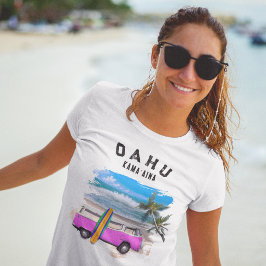 オアフ・カマアイナ・ピンク・ヴィンテージ・バン・サーフボード Tシャツ