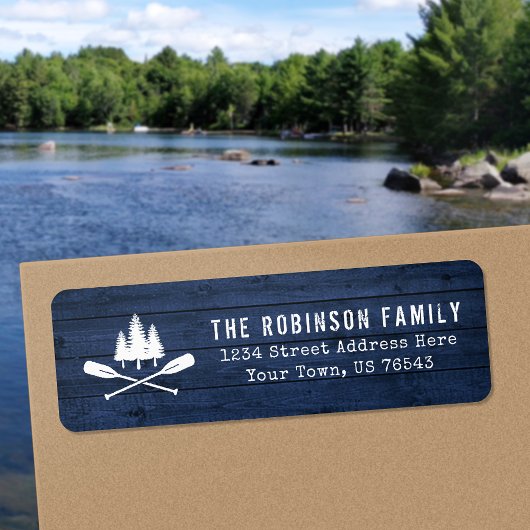 オアーズツリー素朴ブルーウッドプリント差出人住所 ラベル