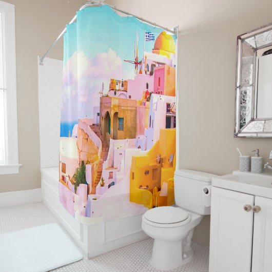 オイアサンカラフルトリーニハウス，ギリシャ シャワーカーテン (インサイチュ)