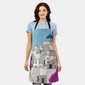 オイアラサントリーニアイランドギリシャお洒落イラストレーション エプロン (着用した状態)