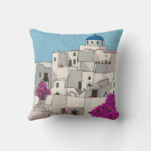 オイアラサントリーニアイランドギリシャお洒落イラストレーション クッション (裏面)