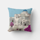 オイアラサントリーニアイランドギリシャお洒落イラストレーション クッション (正面)