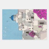 オイアラサントリーニアイランドギリシャお洒落イラストレーション ラッピングペーパーシート (正面3)