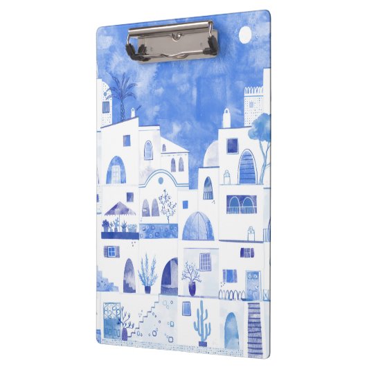 オイアラサントリーニギリシャ水彩街並絵画み クリップボード (左)