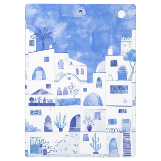 オイアラサントリーニギリシャ水彩街並絵画み クリップボード (裏面)