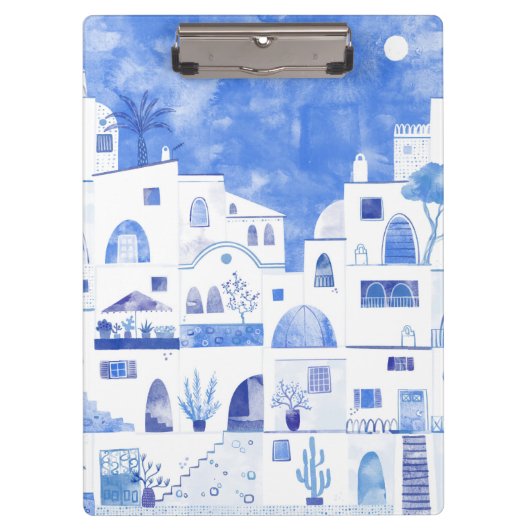 オイアラサントリーニギリシャ水彩街並絵画み クリップボード (正面)