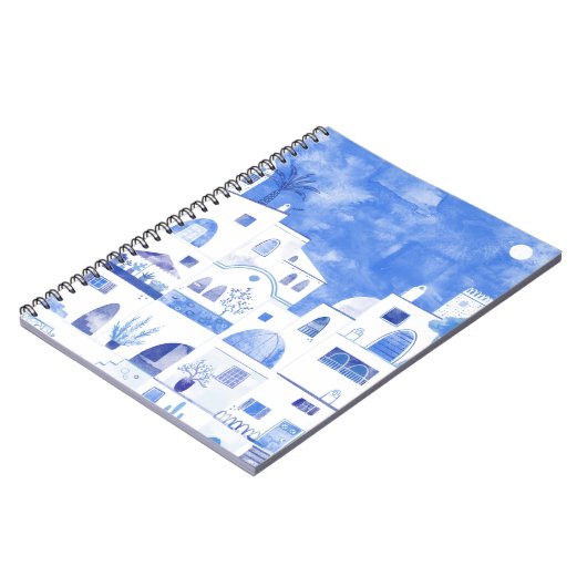 オイアラサントリーニギリシャ水彩街並絵画み ノートブック (左側)