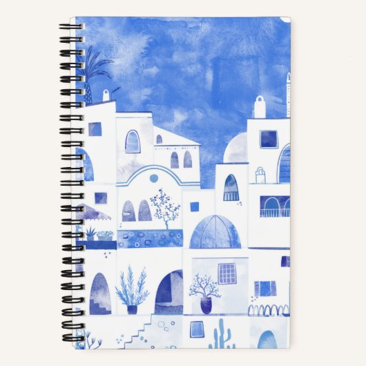 オイアラサントリーニギリシャ水彩街並絵画み ノートブック (正面)