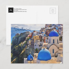オイア、サントリーニ。ギリシャ絵画のはがき ポストカード