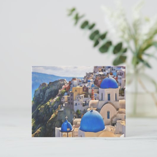 オイア、サントリーニ。ギリシャ絵画のはがき ポストカード (スタンド正面)