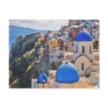 オイア、サントリーニ。ギリシャ絵画のはがき