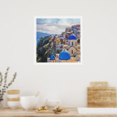 オイア、サントリーニ。ギリシャ。油絵。 ポスター (キッチン)