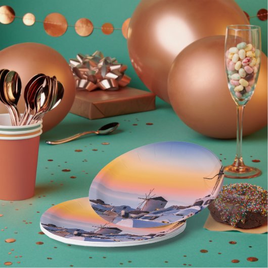 オイア、サントリーニ ペーパープレート (複数)