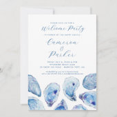 オイスターウェルカムパーティーブルーウォータカラー 招待状 (正面)