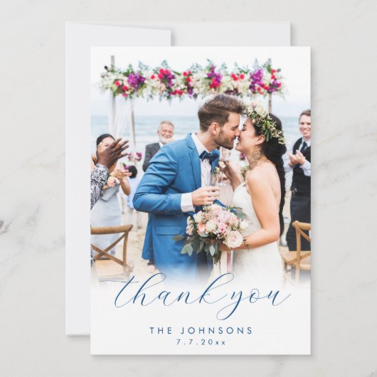 オイスターウォータービーチ結婚式フラットフォト サンキューカード (正面)