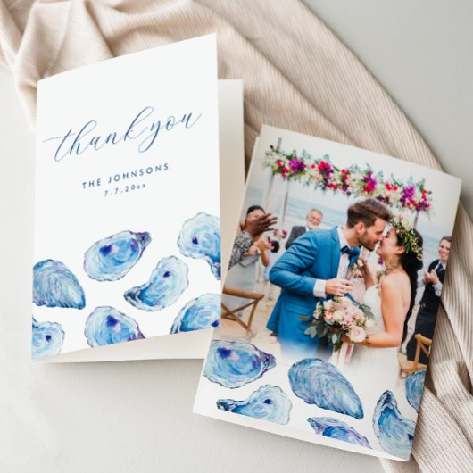 オイスターウォータービーチ結婚式折り写真 サンキューカード