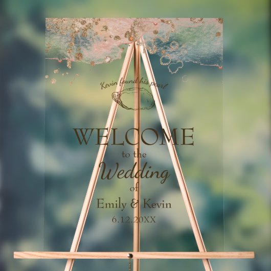 オイスターエレガントシェルビーチ結婚式へようこそ アクリルサイン (ニュートラル)