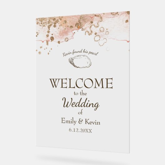 オイスターエレガントシェルビーチ結婚式へようこそ アクリルサイン (傾斜)