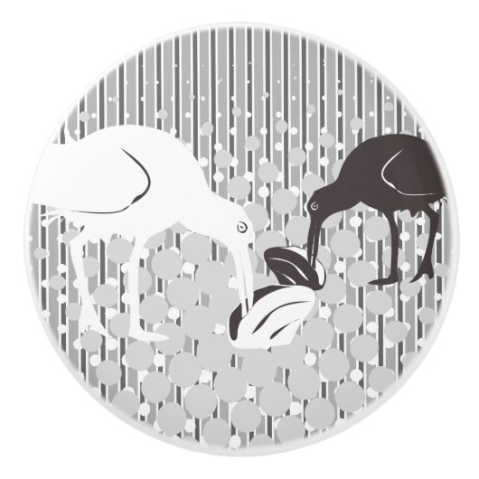 オイスターキャッチャーのシルエット – 引き出しノブ セラミックノブ (正面)