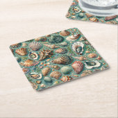 オイスタークラムホタテ貝シーシェル スクエアペーパーコースター (アングル)