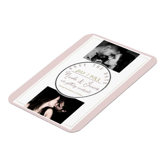 オイスターピンクモダンと金ゴールドミニマル保存日 マグネット (左側)