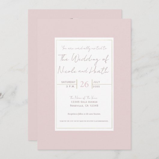 オイスターピンク&モダン金ゴールド結婚ズ 招待状 (正面/裏面)